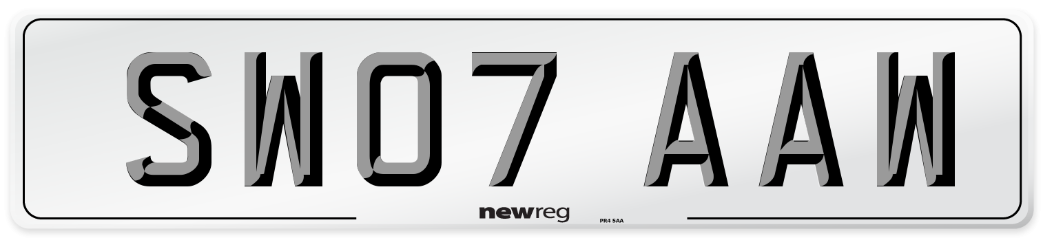 SW07 AAW Number Plate from New Reg